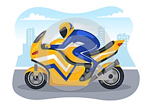 Motorcycle Racing Championship on the Racetrack Illustration with Racer Riding Motor for Landing Page in Flat Cartoon Hand Drawn