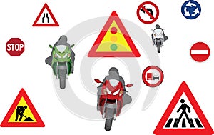 Motorcycle racing engines with road signs