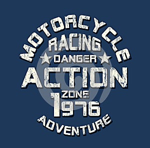 `motorcycle, racing` typography, sporting tee shirt graphics