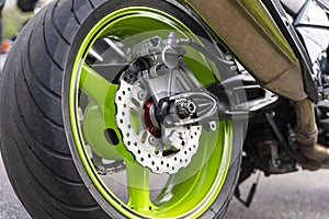 Motorcycle Rear Brake System, Brake Disc, Wheel, Brake Caliper, Rear Wheel, Motorcycle side view