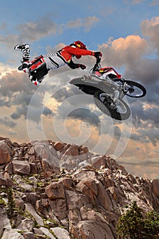 Motorcycle Rider Performing Aerial Stunt