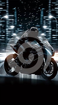 Motorcycle rider, sports bike, intense speed, white black background