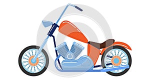 Motorcycle, road racing vehicle, high speed ride, retro design, classic autobike, cartoon vector illustration, isolated photo