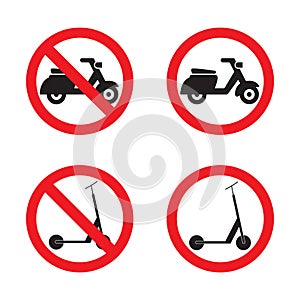 Motorcycle and scooter prohibition signs on a white background