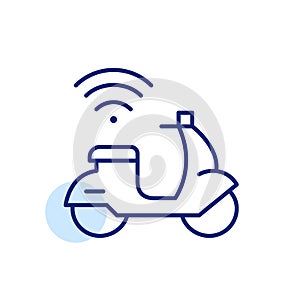 Motorcycle scooter and wifi symbol. Urban connectivity and smart transportation. Pixel perfect, editable icon