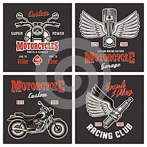 Motorcycle set of vector t-shirt prints or emblems