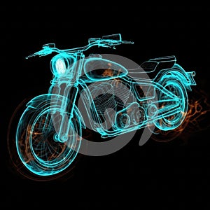 Motorcycle Shape In Fire On Black Background. Generative AI