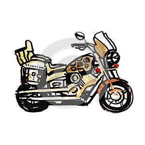 Motorcycle. Side view. Hand drawn classic chopper bike in engraving style. Vintage illustration isolated on white