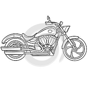 Motorcycle sketch, coloring, isolated object on a white background, vector illustration