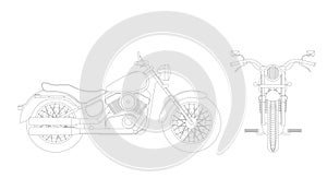 Motorcycle sketch vector set, front, side view. Chopper.