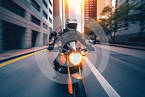 Motorcycle speeding city. Generate Ai