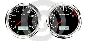 Motorcycle speedometer in mph unit, realistic vector illustration
