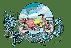 Motorcycle with the surf board, super cup