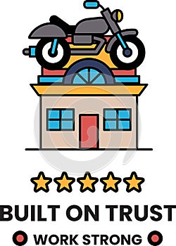 A motorcycle is on top of a building