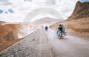 Motorcycle travelers ride in indian Himalaya roads