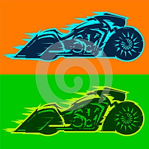 Motorcycle vector illustration, custom motorbike covered in flames