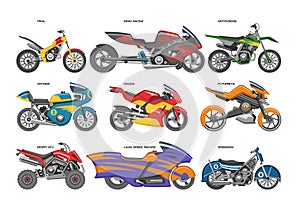 Motorcycle vector motorbike motoring cycle ride transport chopper illustration motorcycling set of scooter motor bike