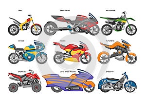 Motorcycle vector motorbike motoring cycle ride transport chopper illustration motorcycling set of scooter motor bike photo