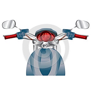 Motorcycle, view from the driver`s seat, isolated object on a white background, vector illustration