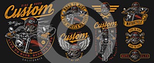 Motorcycle vintage colorful labels set