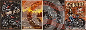 Motorcycle vintage colorful posters set photo