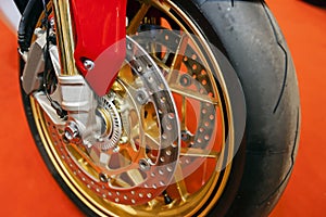 Motorcycle wheel closeup