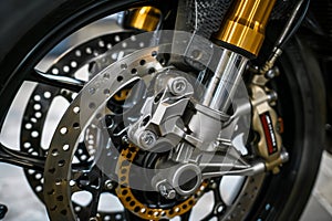 motorcycle wheel with highperformance brake system installed