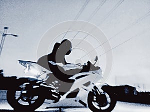 Motorcycle Yamaha r6 Woman Rider BlackWhite photo