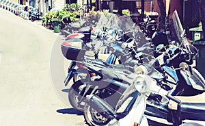 Motorcycles in front of the police station in Taormina, Sicily, Italy