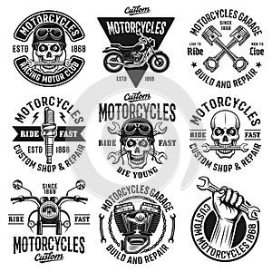 Motorcycles set of nine vector vintage emblems