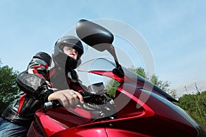 Motorcyclist, bottom view photo