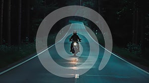 Motorcyclist embraces thrill of dark night, speeding along road, Ai Generated photo
