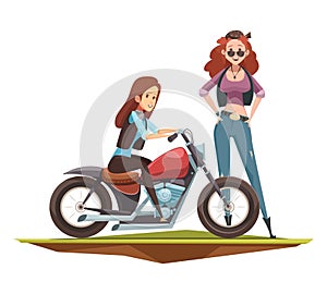 Motorcyclist Girls Flat Composition