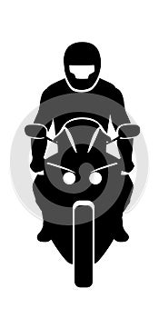Motorcyclist icon. Frontal modern biker silhouette