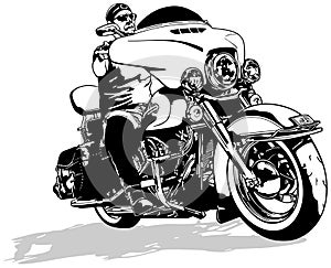 Motorcyclist on Motorcycle Drawing photo