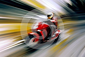 Motorcyclist on the race in motion blur,  Blurred background