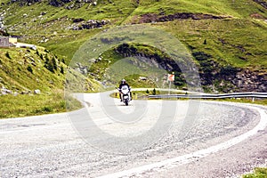 Motorcyclist turning on Transfagarasan winding road