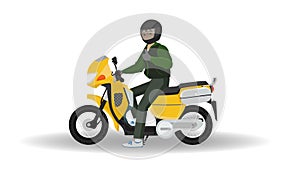 Motorcyclists wear helmets. stationary Ready to make fingers show great signs.