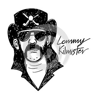 Lemmy kilmister cartoon illustration black and white