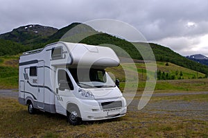 Motorhome/ camper going on vacation over Scandinavia