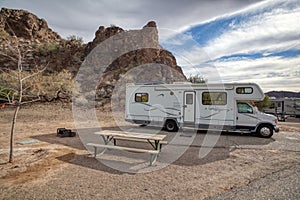 Motorhome camping in the Arizona Desert