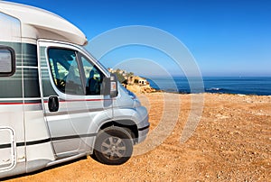 A motorhome on the cliffs of the Spanish city of Torrevieja.