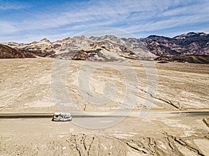 Motorhome driving on a highway in the desert of USA California