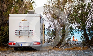 Motorhome parked on an amazing beach, Crete, Greece