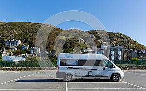 Motorhome parked in car park Snowdonia National Park Barmouth Wales