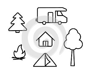 Motorhome. Rest at nature. Camping icon. Vector