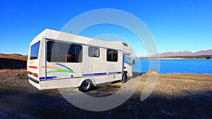 Motorhome or RV parked at Lake Pukaki