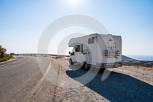 Motorhome RV parked on the side of the road, Crete, Greece