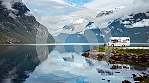 a motorhome trip through the breathtaking natural landscapes of Norway, capturing the beauty of caravan travel amidst