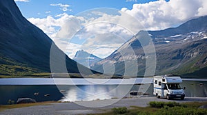 a motorhome trip through the breathtaking natural landscapes of Norway, capturing the beauty of caravan travel amidst